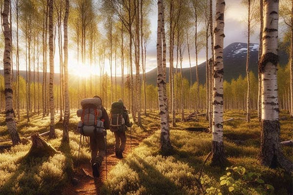 A hiking trail leads through a forest
