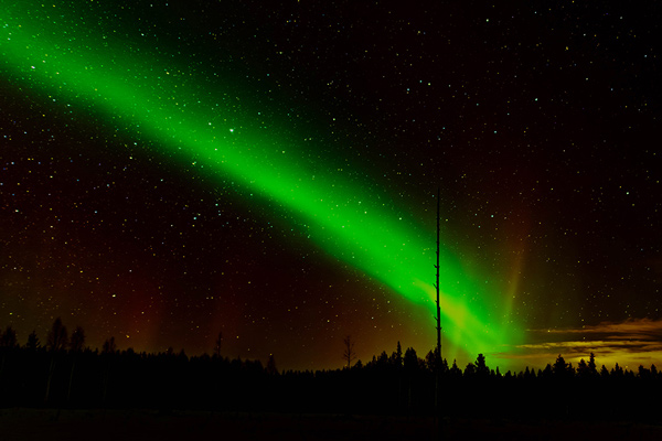 Green northern lights in the sky