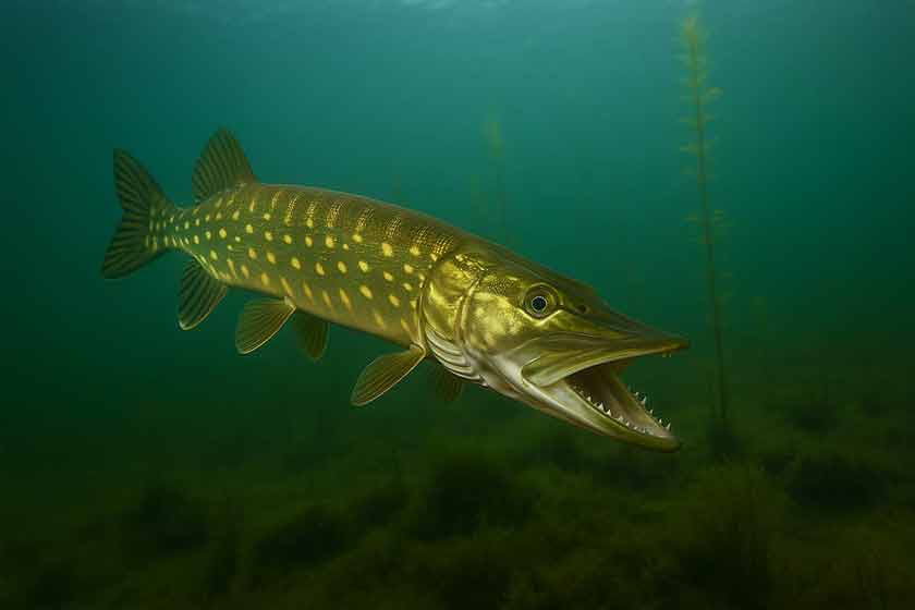 Ein kapitaler Hecht, der König der Raubfische in den Seen von Burträsk.